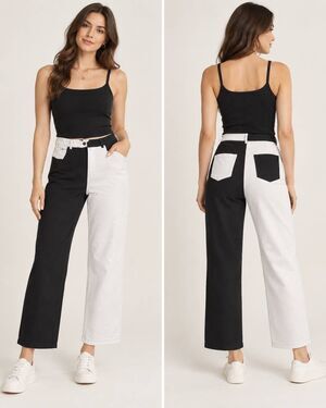 SHEIN Women’s Size L Black White Colorblock Cropped Wide Leg Pants 32” Waist
